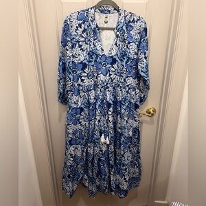 Blue and White Whimsical Dress or Cover-Up, Lined: XL